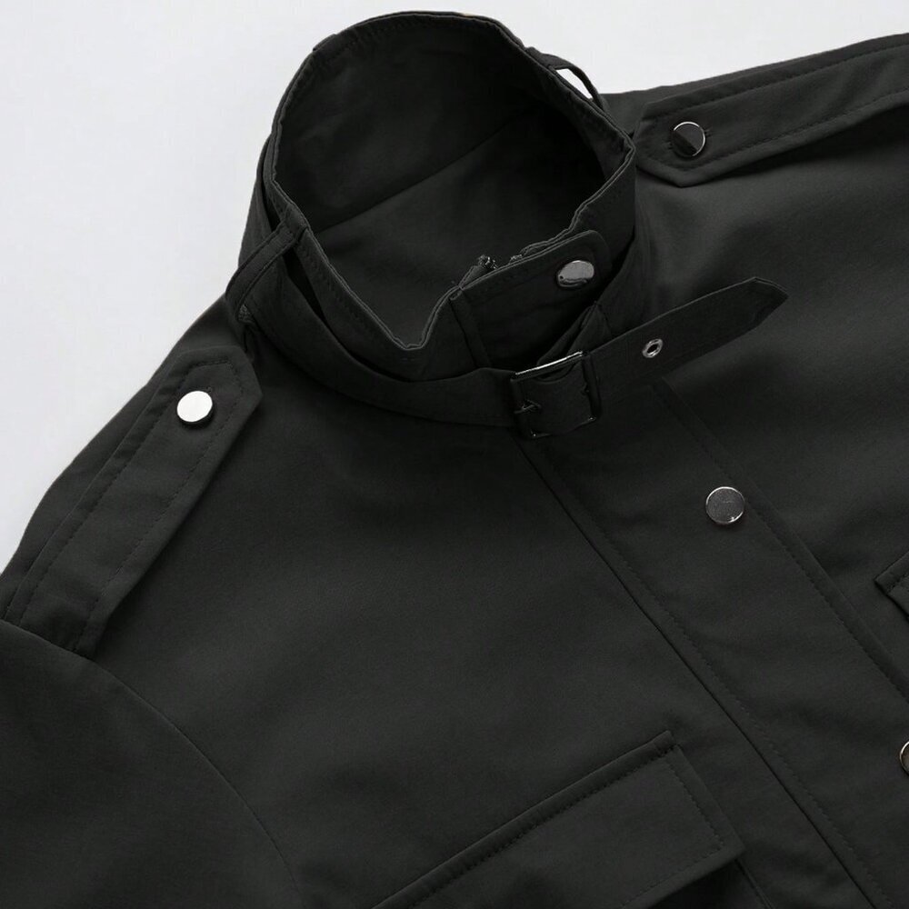 Black Casual Women Long Sleeve Front Zipper Jacket with Pockets - Picture 5 of 7